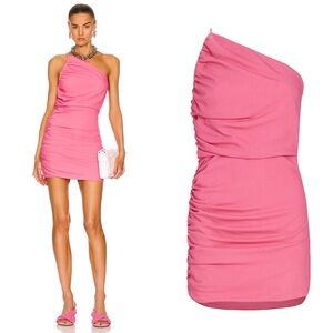 NWT THE SEI Asymmetric Gathered Mini Dress in Flamingo Pink Size 10